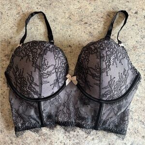 Victoria’s Secret 36D Very Sexy Demi Lace Bra Corset Black & Lavender EUC
